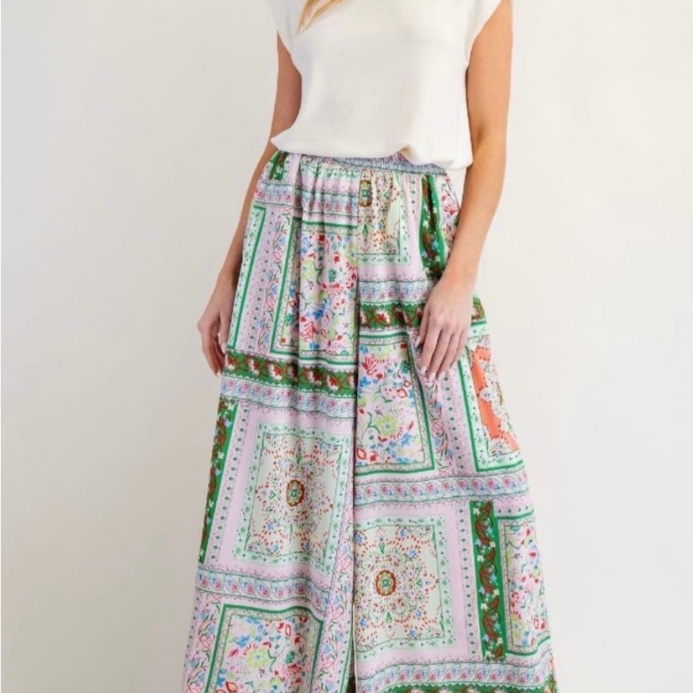 Easel Floral Patchwork Wide Leg Pants